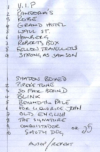 Setlist in Gary Brooker's handwriting