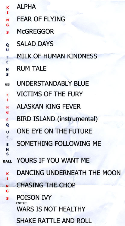 Setlist recovered from the stage by a fan (thanks, Anvil)
