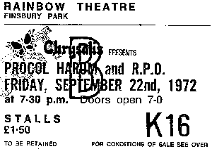 Beverly's guest ticket for the Rainbow gig