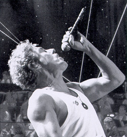 Roger Daltrey. How does he do his trademark mike-whirling stunt in these cordless radio days?