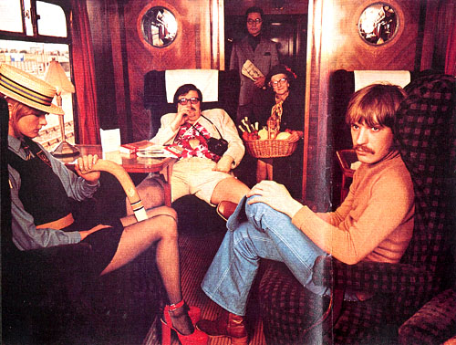 Fisher among some cheerless models in a defunct Pullman carriage at London's Finsbury Park station